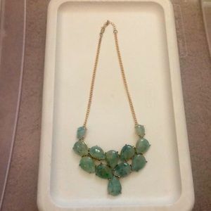 Teal rain drop stone necklace on gold chain